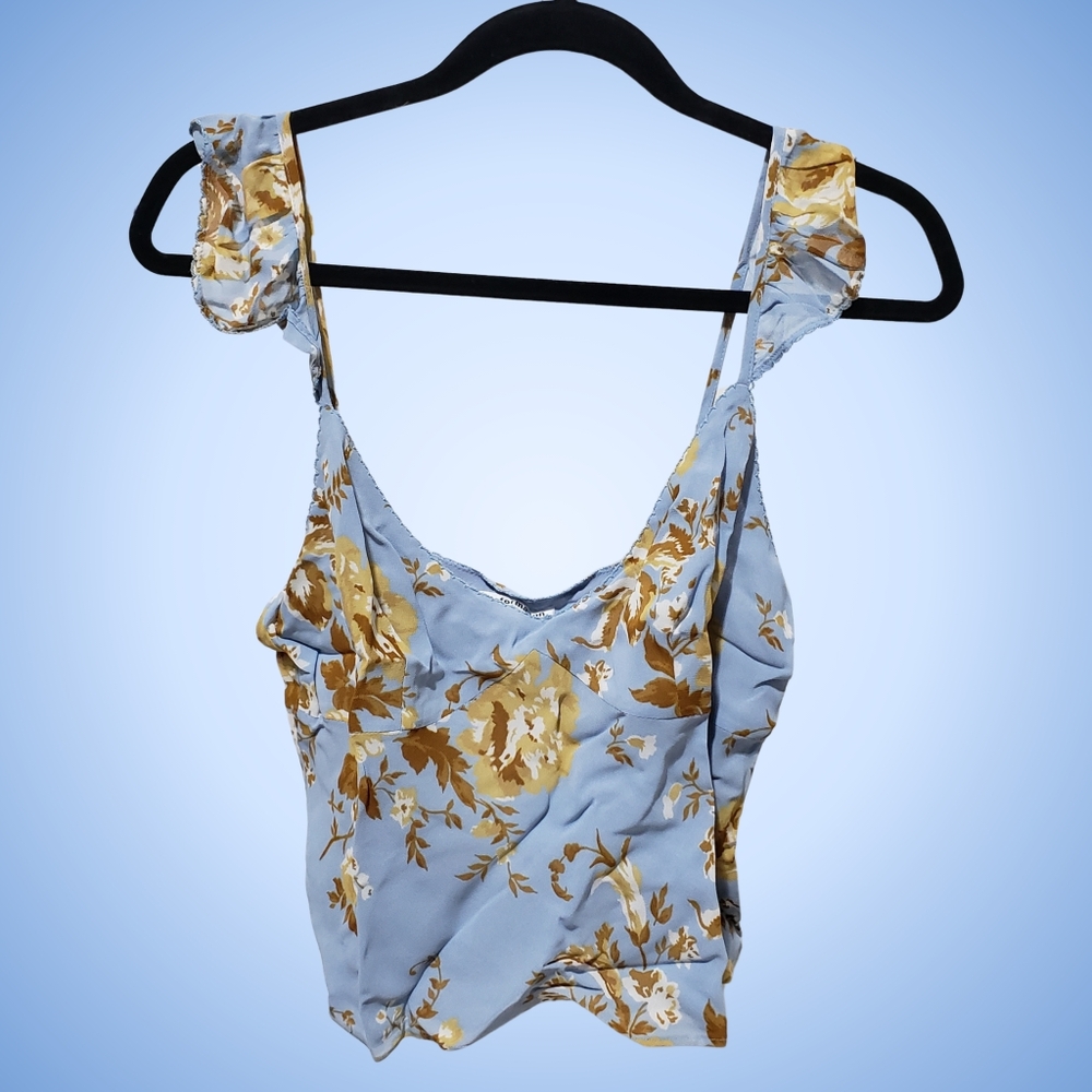Reformation Belinda Floral Top Flutter Straps Women 6, 8 Heavenly Blue NWT
